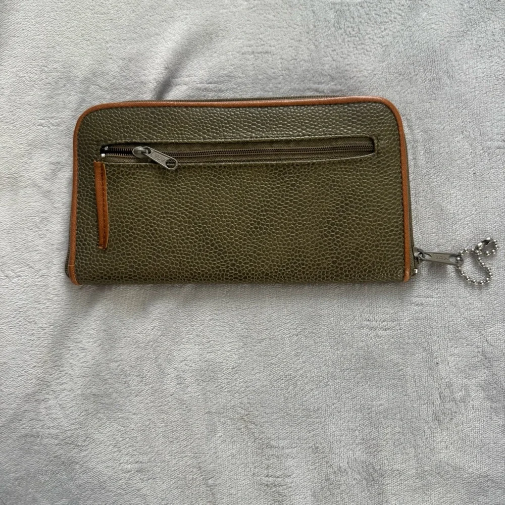 Vintage Jordache Zip Around Continental Wallet Olive Green Brown Pebbled Y2K 90s